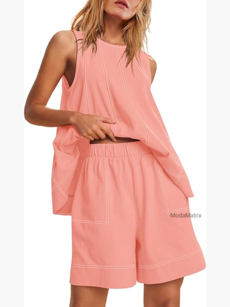 Sleeveless Tank Top And Shorts Matching Set With Pockets Loose Fit